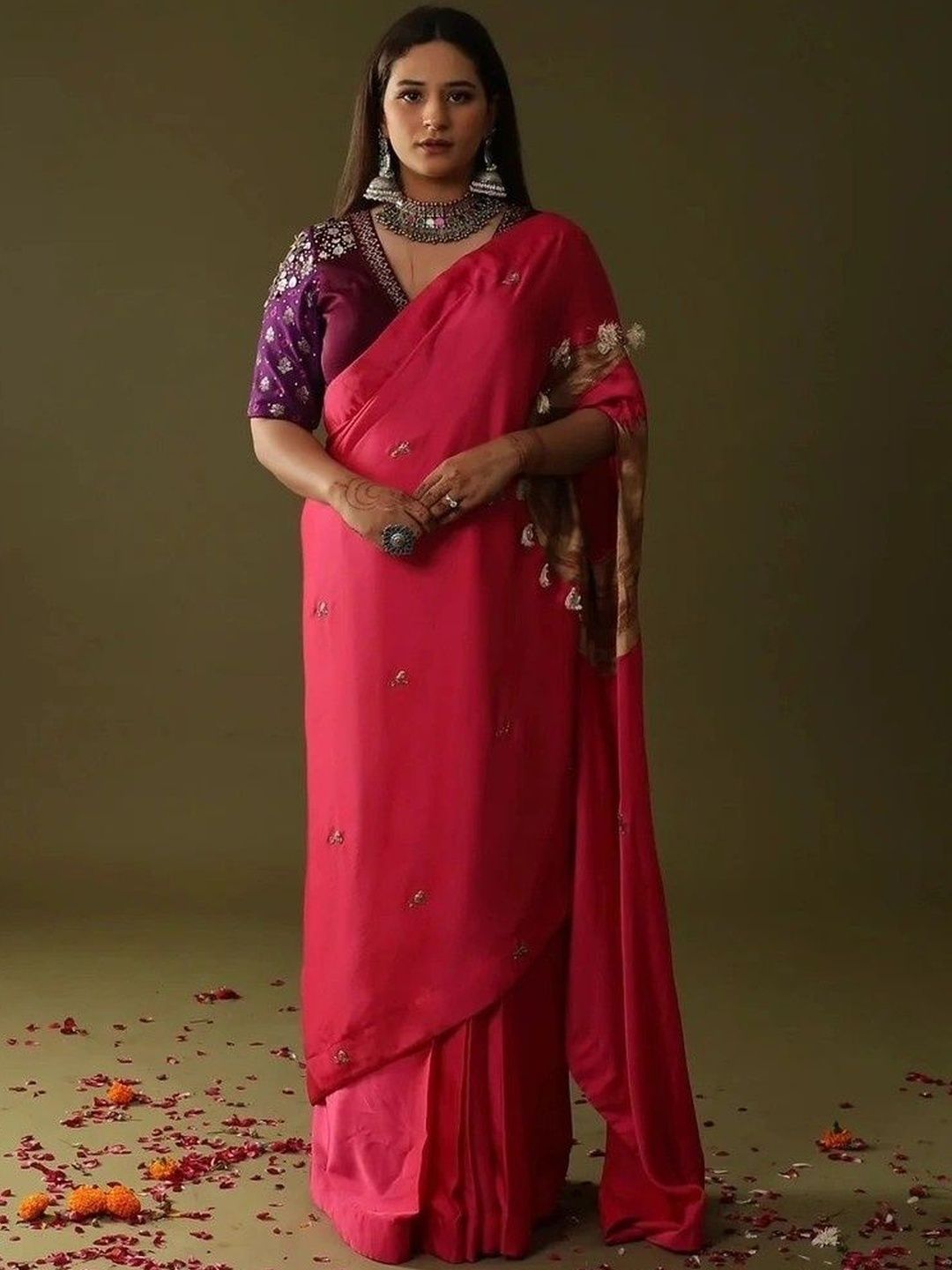 ARPITA SULAKSHANA Ethnic Motifs Embroidered Sequinned Silk drape Saree-image-33