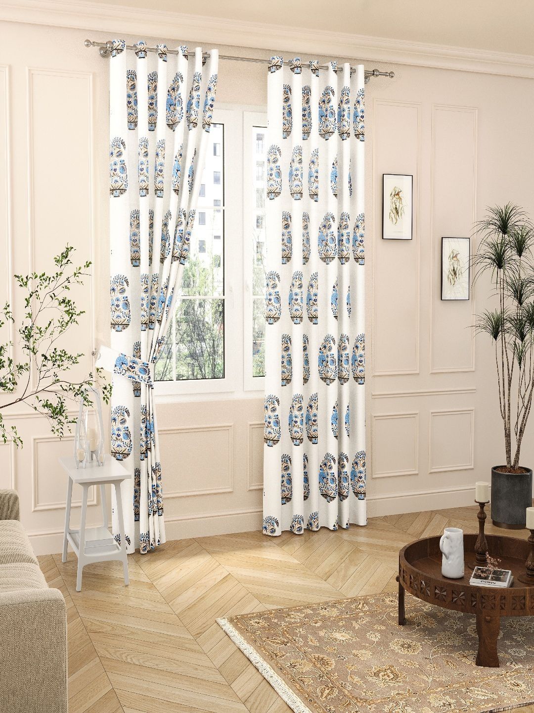 JAIPUR FABRIC Blue & White Floral Long Door Curtain-picture-26