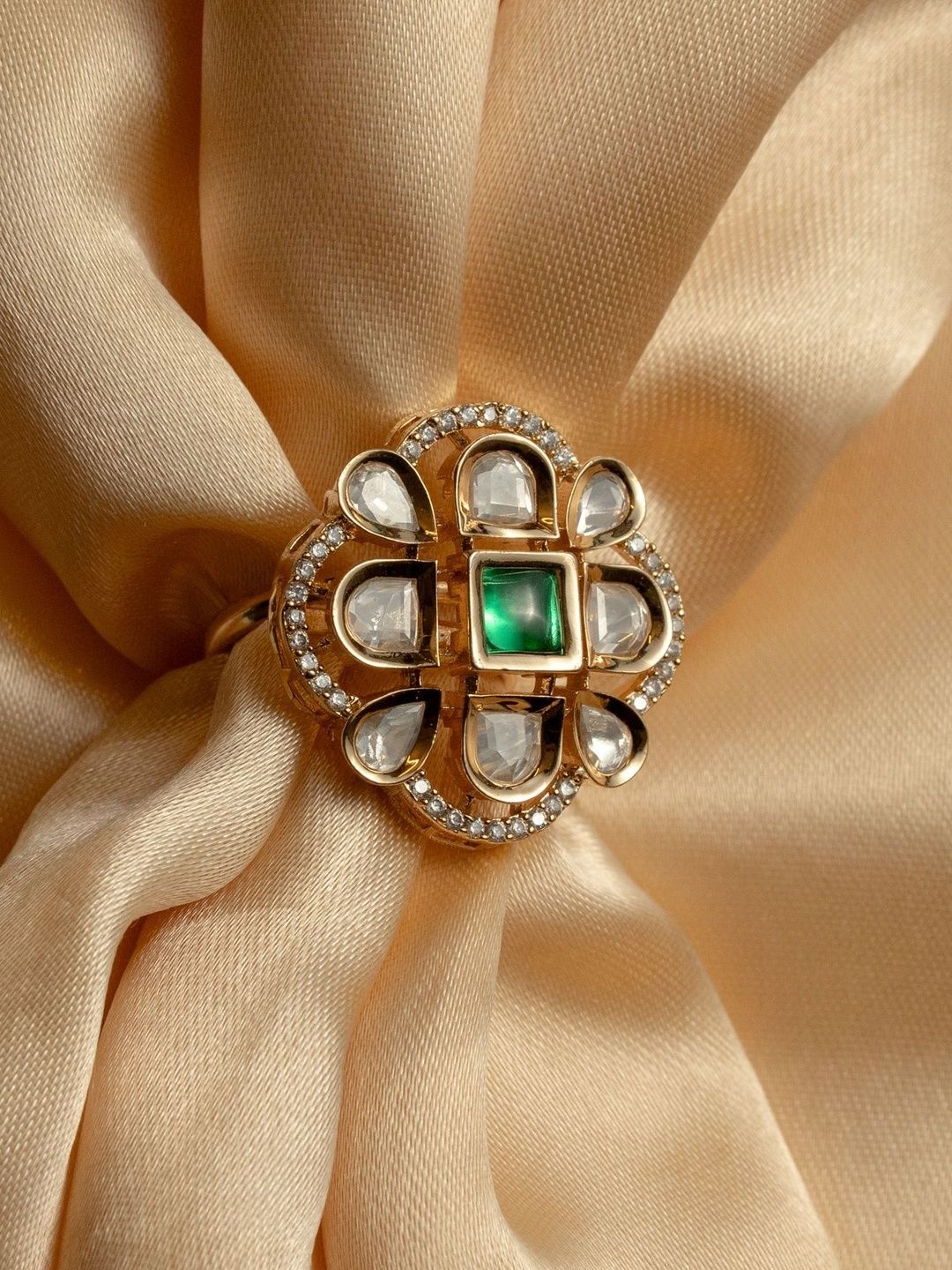 KAYRAH Gold-Plated Brass Kundan Finger Ring-picture-11