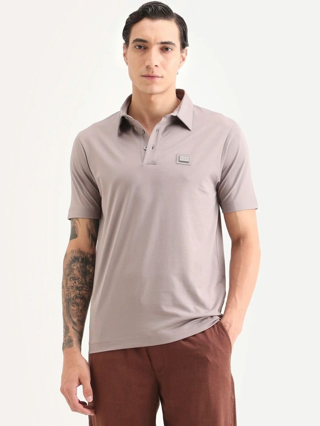 RARE RABBIT Men Plain Spread Collar Half Sleeve Cotton Blend Regular Fit Polo T-Shirt-picture-12