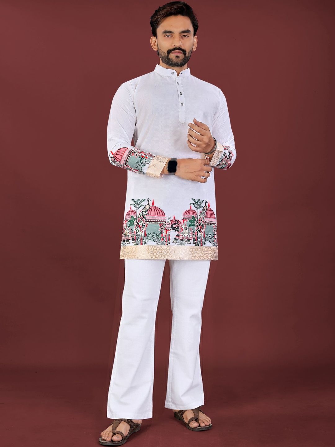CHARLOTTE GRACIOUS Men Floral Printed White Romance Jacquard Kurta-picture-24