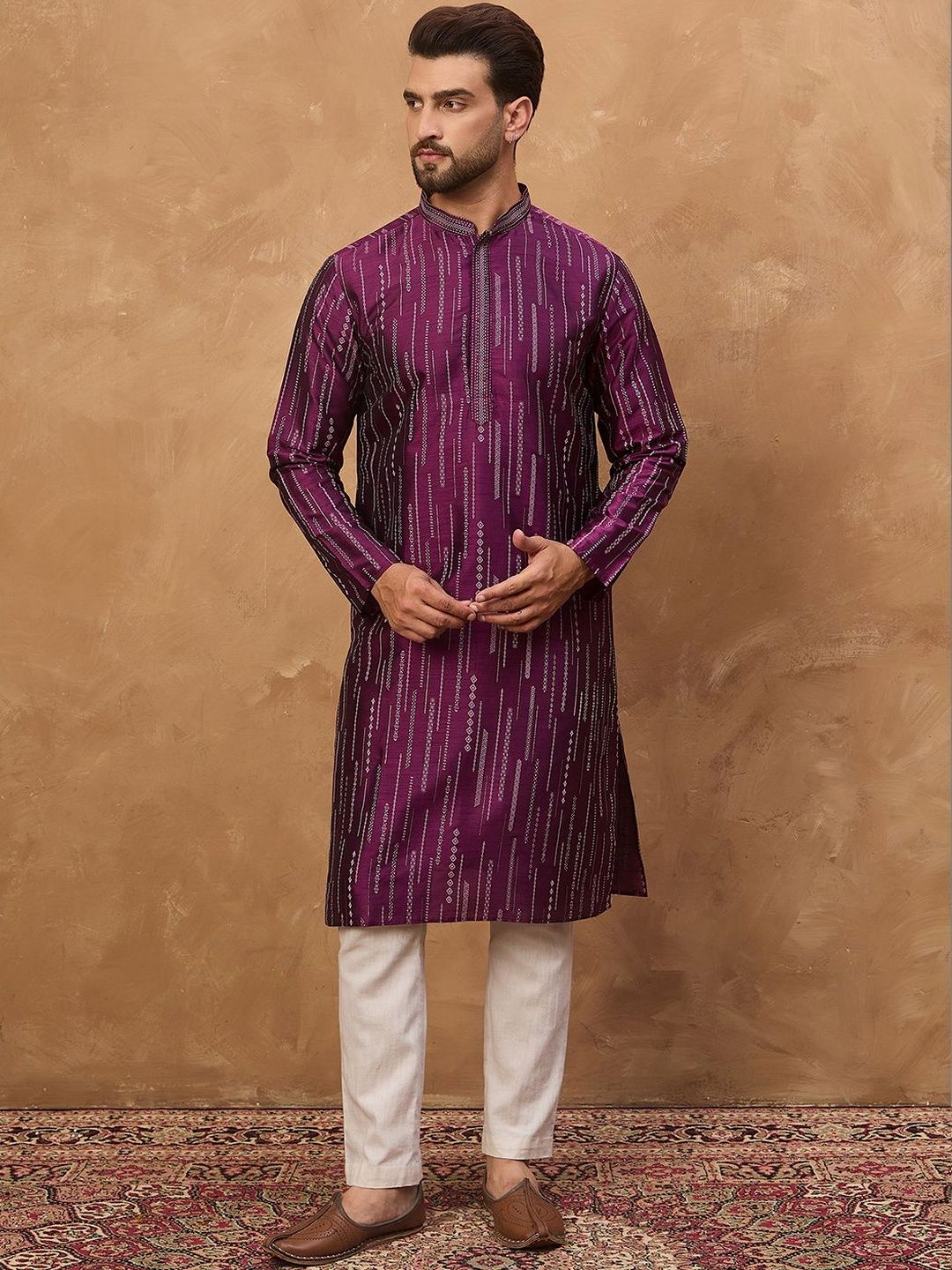 House of Pataudi Printed Mandarin Collar Straight Kurtas-picture-14