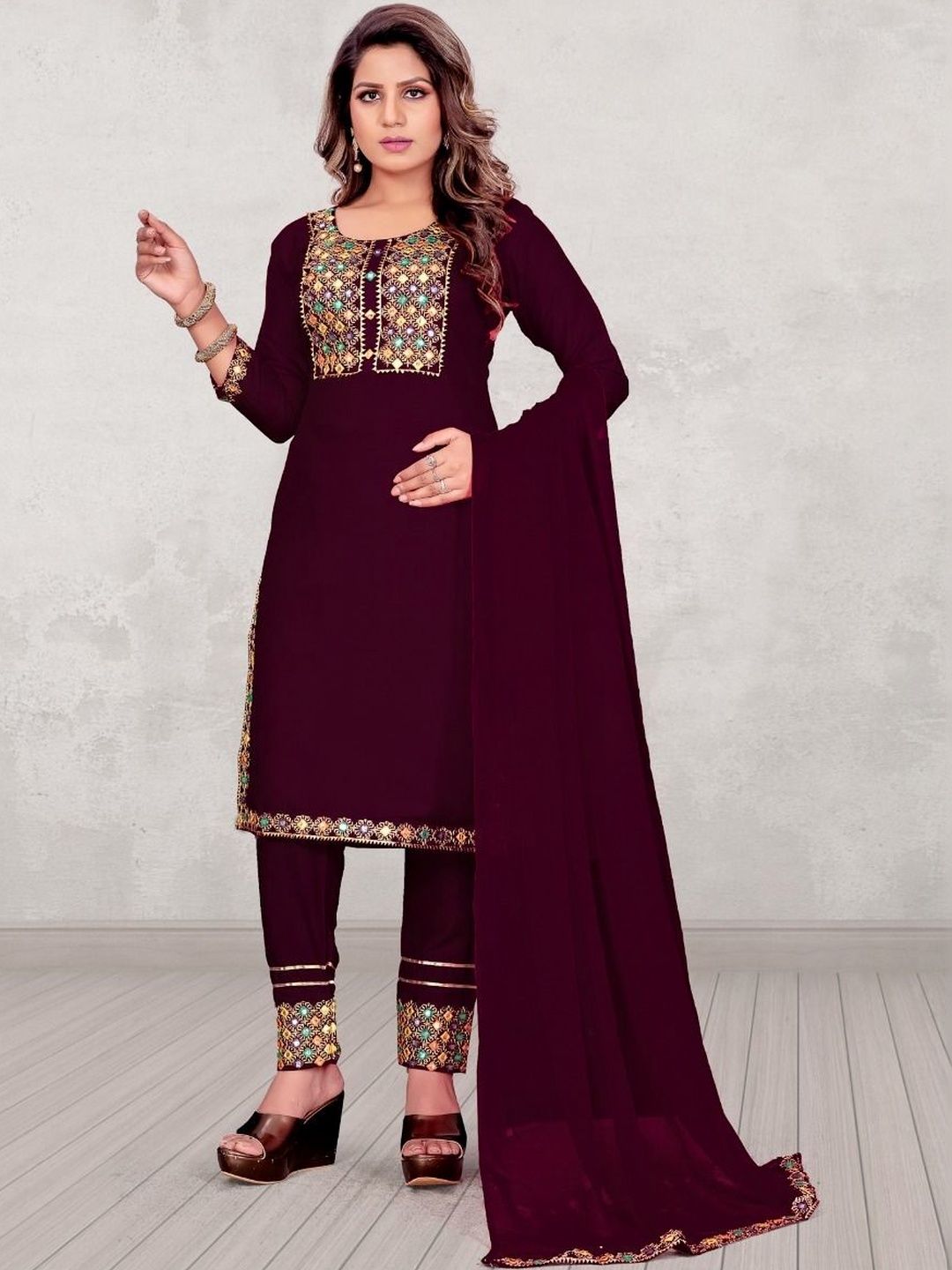 JIYAAN CREATION Women Ethnic Motifs Embroidered Regular Mirror Work Kurta with Trousers & With Dupatta-picture-21