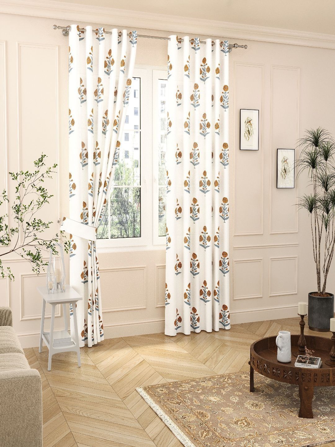 JAIPUR FABRIC Grey Floral Long Door Curtain-image-48