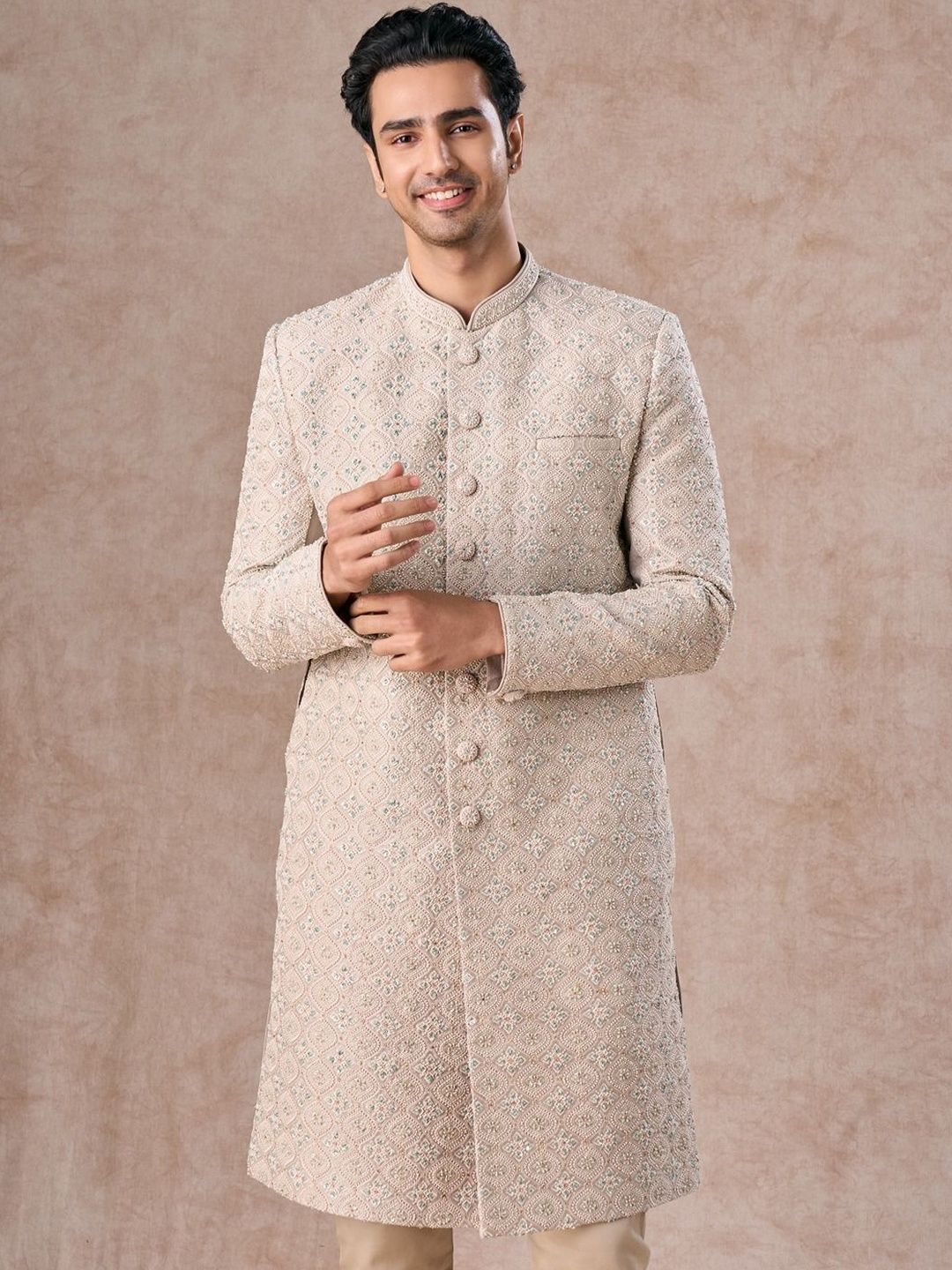 Manyavar Embroidered Mandarin Collar Sherwani-image-32