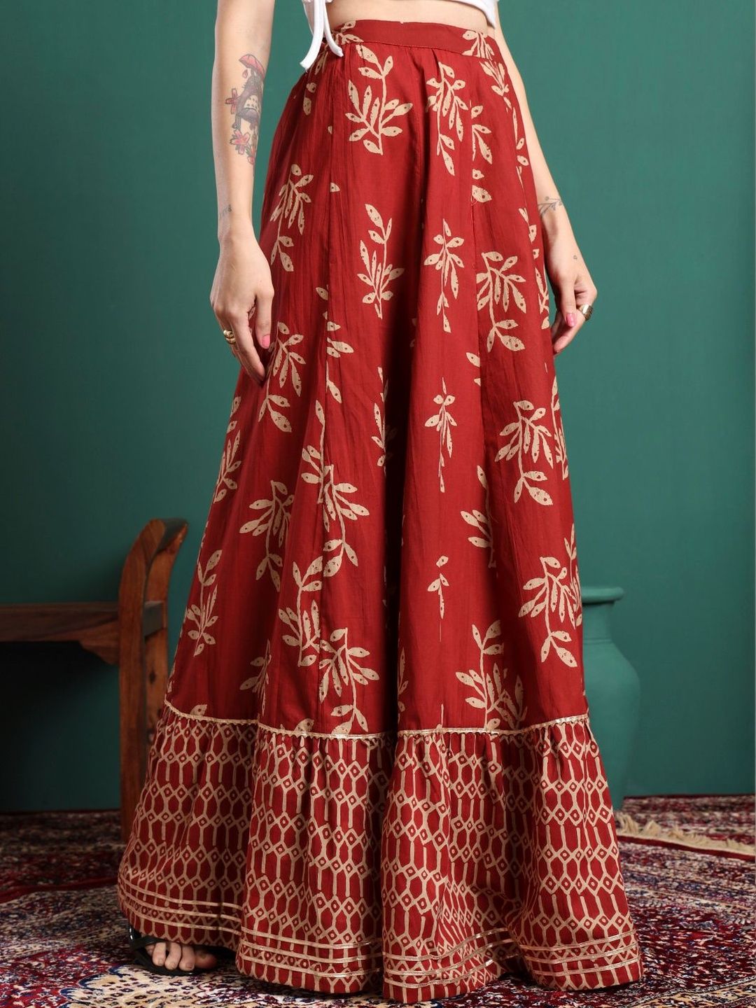 CHARMANT Printed Flared Maxi Skirts-picture-50