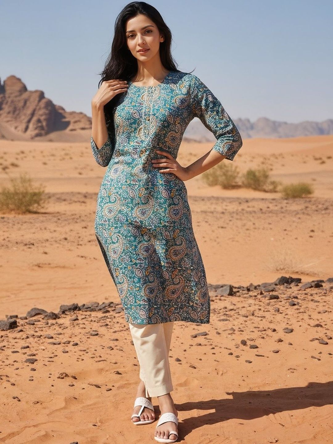 Rangita Women Paisley Printed Thread Work Indie Prints Kurta-picture-37