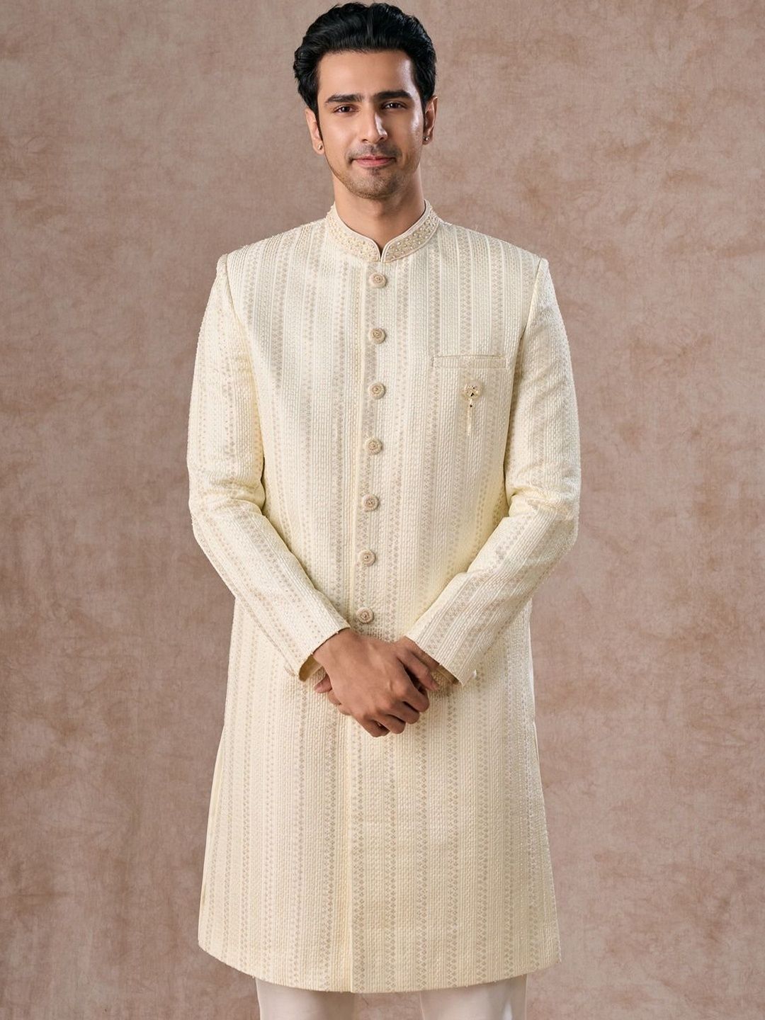 Manyavar Embroidered Mandarin Collar Sherwani-picture-14