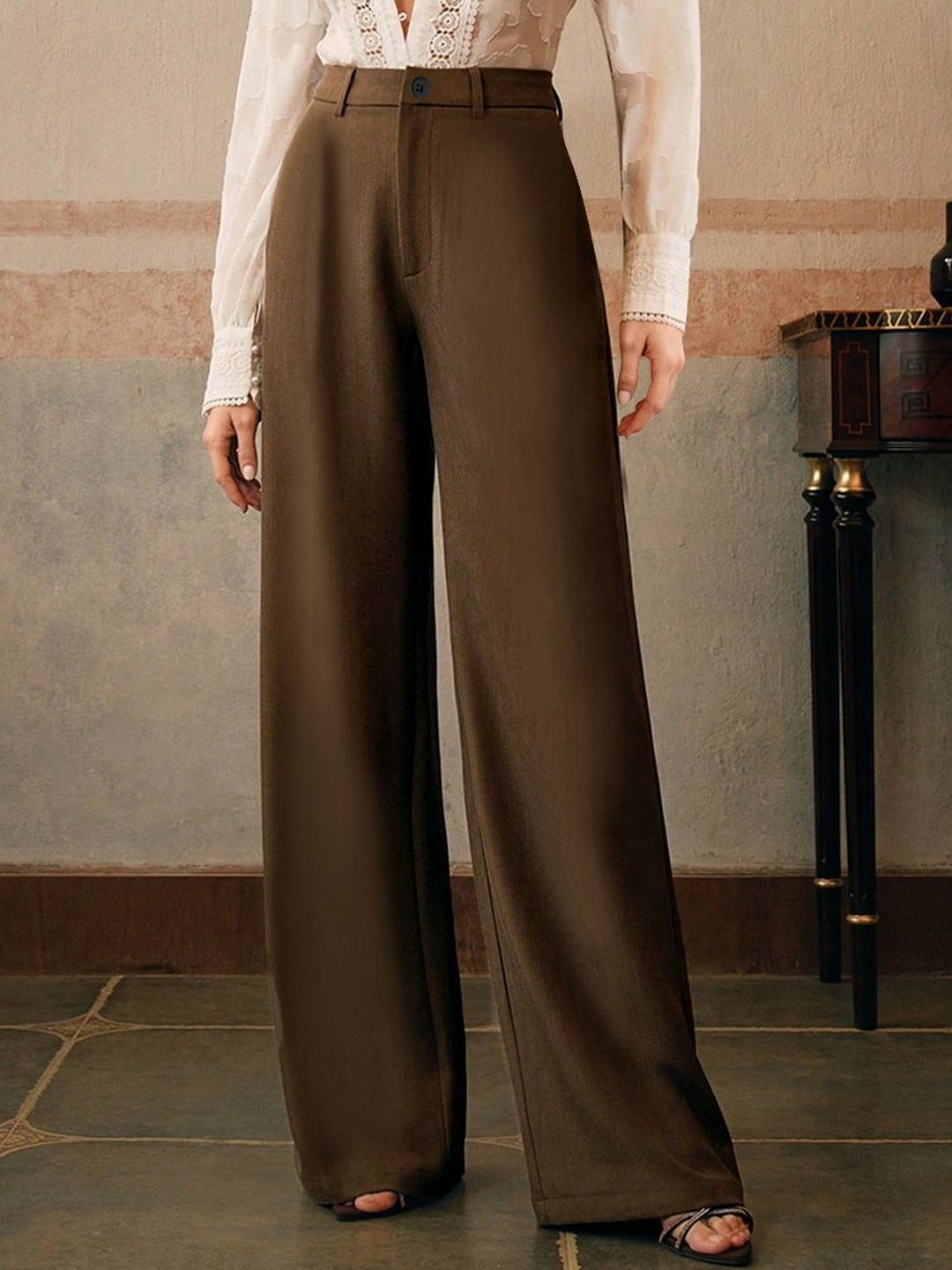 KERI PERRY Women Relaxed Straight Leg High-Rise Non Iron Trousers-picture-15