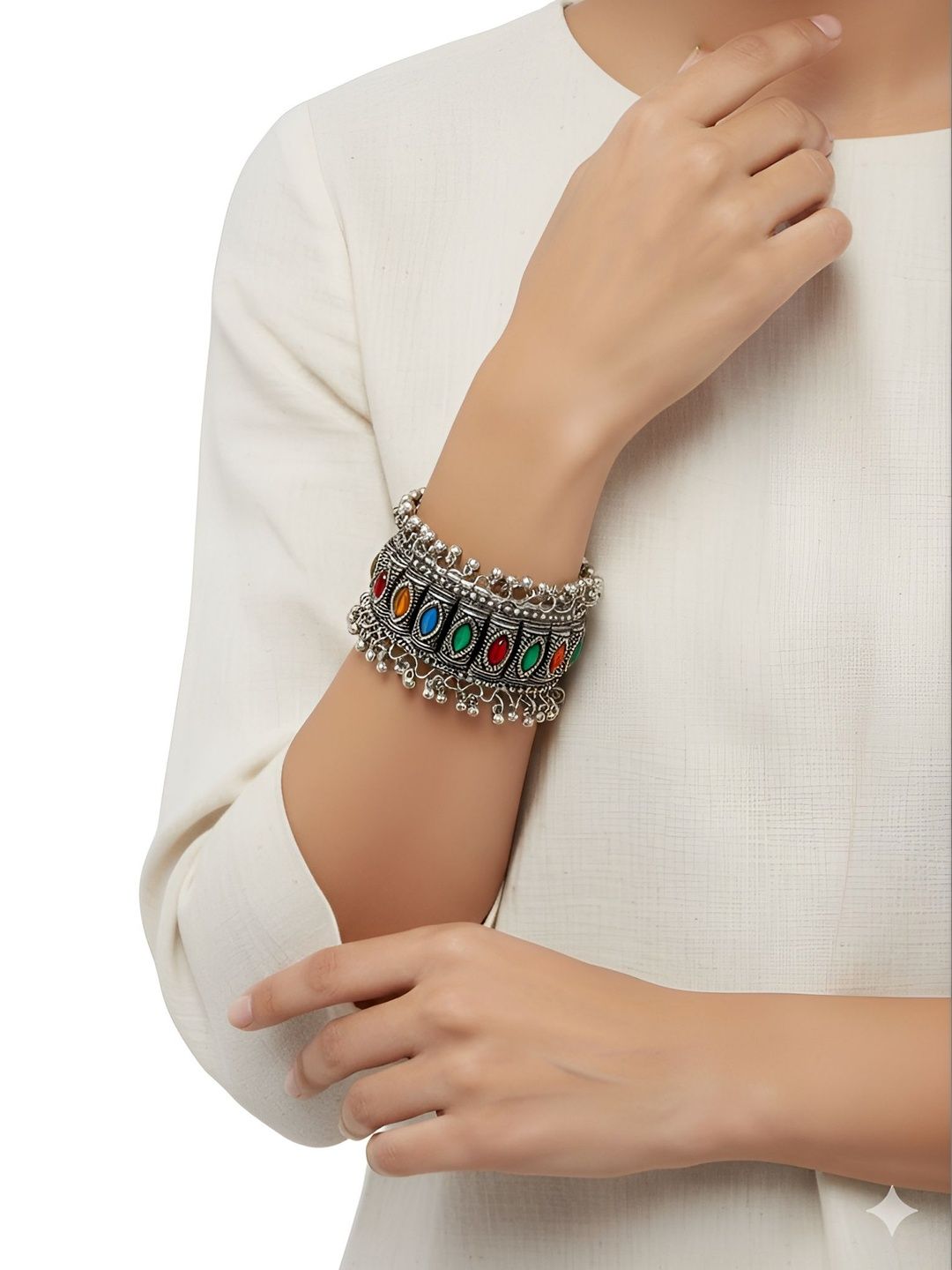 JOHARKAMAL Women German Silver Oxidised Silver-Plated Kada Bracelet-picture-13