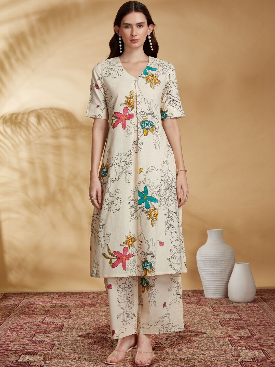 COTTON CULTURE Women Floral Printed Regular Pure Cotton Kurta with Trousers-picture-38