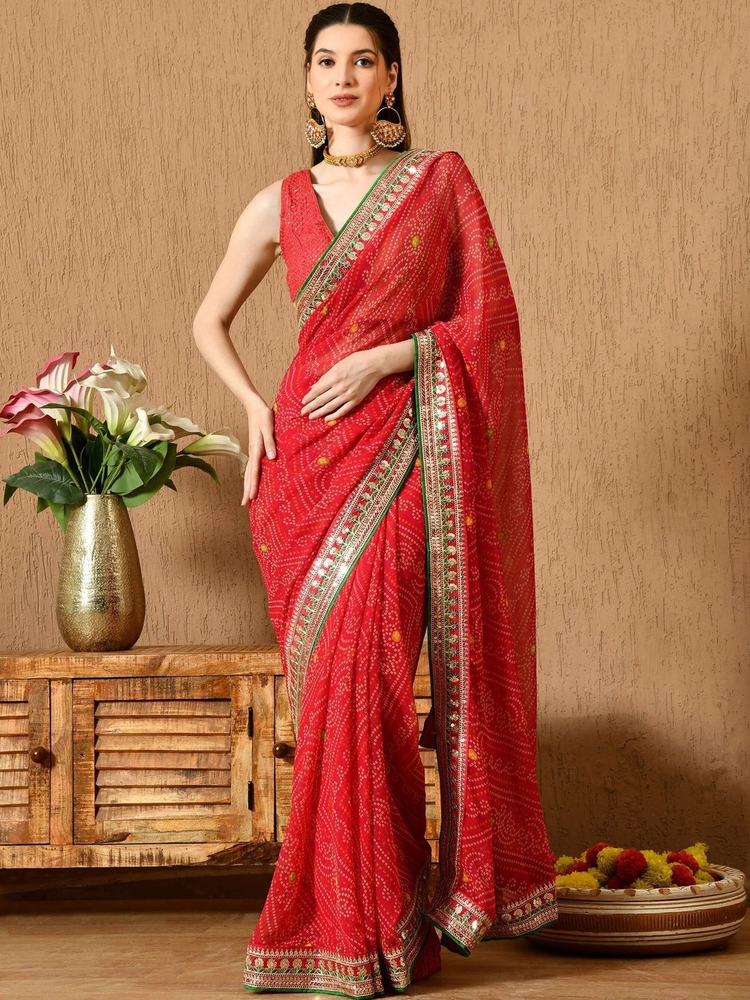 Vibhagyaa Bandhani Embroidered Poly Georgette Heavy Work Saree-picture-32