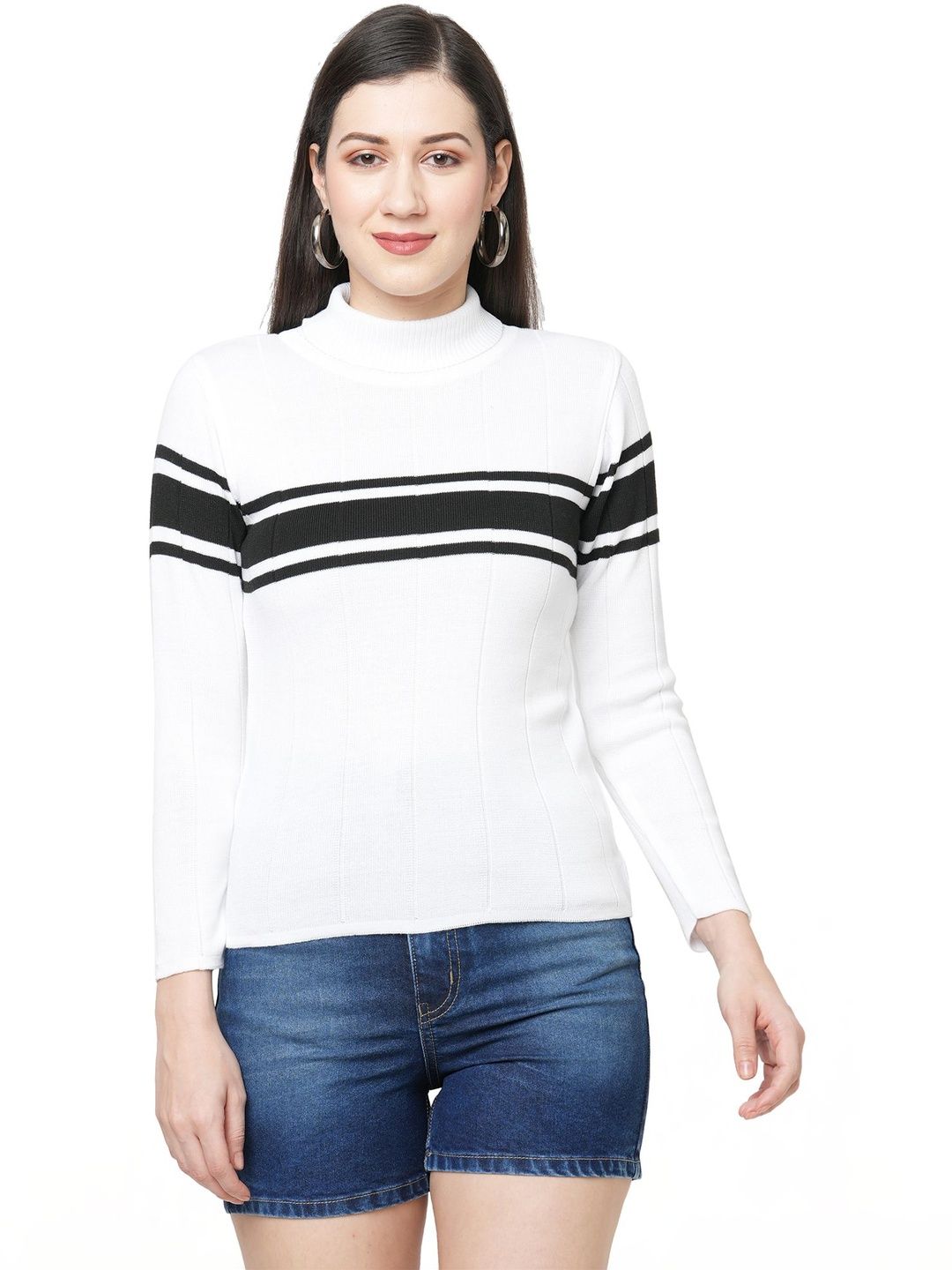 G0-4 IT Women Striped High Neck Slim Fit T-shirt-picture-29