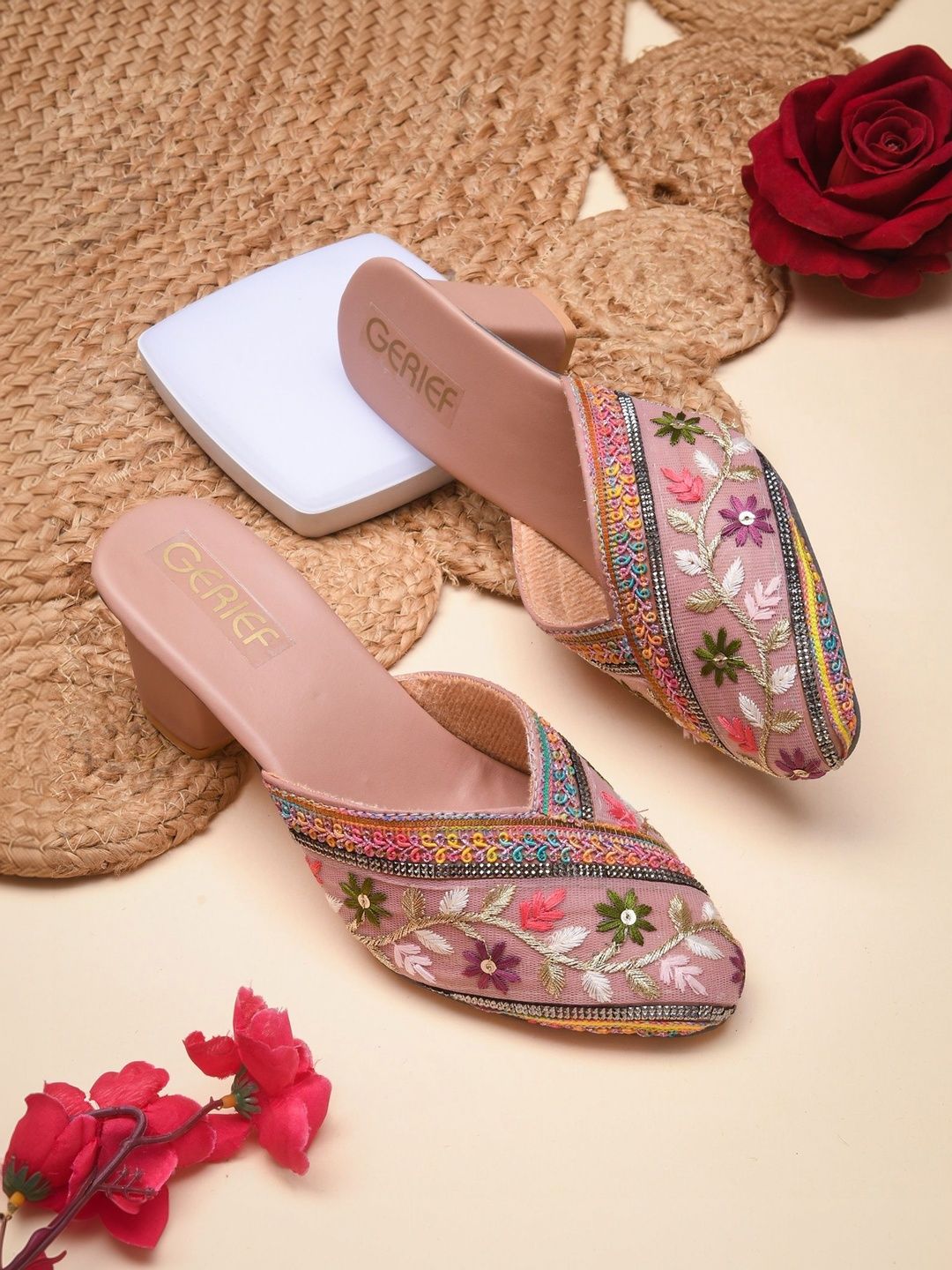 GERIEF Embellished Ethnic Block Mules-picture-57