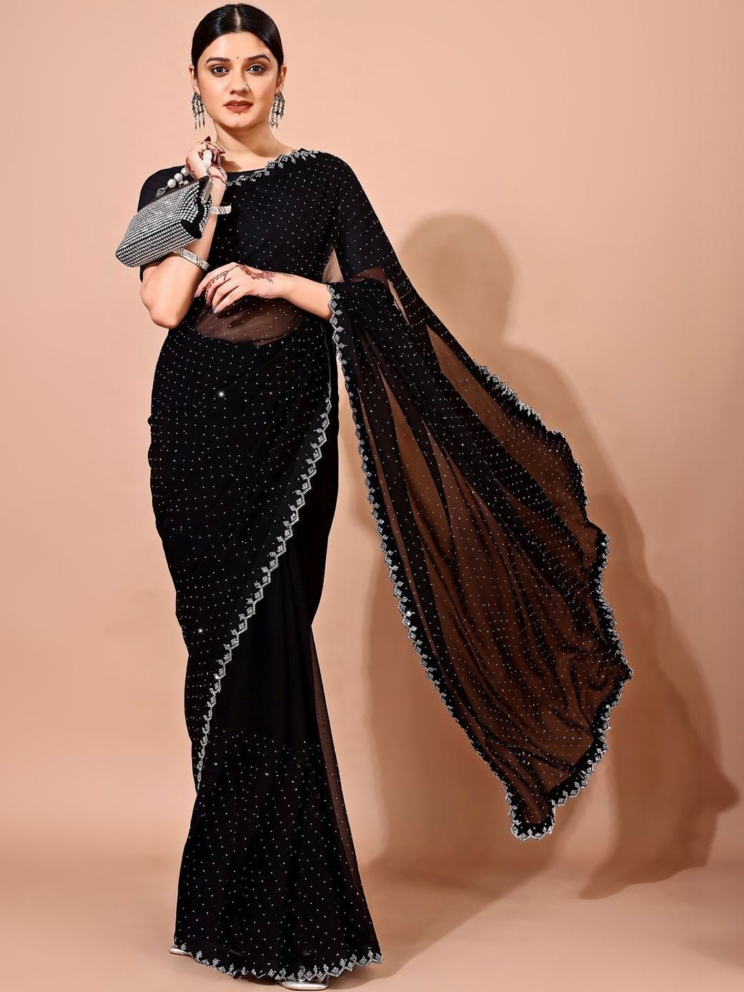 Vibhagyaa Embellished Sequinned Poly Chiffon Heavy Work Saree