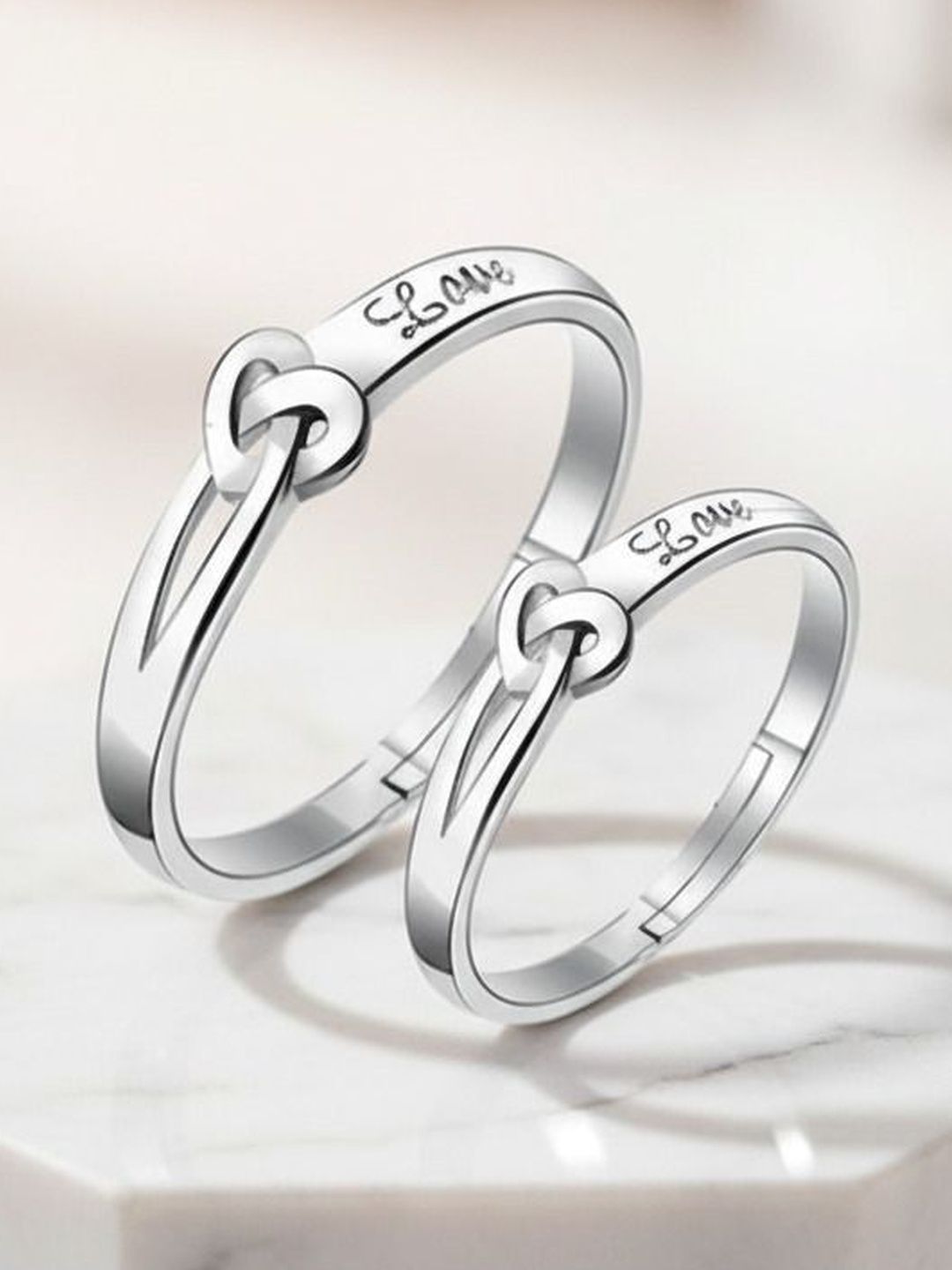 AGARWALPRODUCT Set of 2 Silver-Plated Love Couple Finger Rings-picture-35