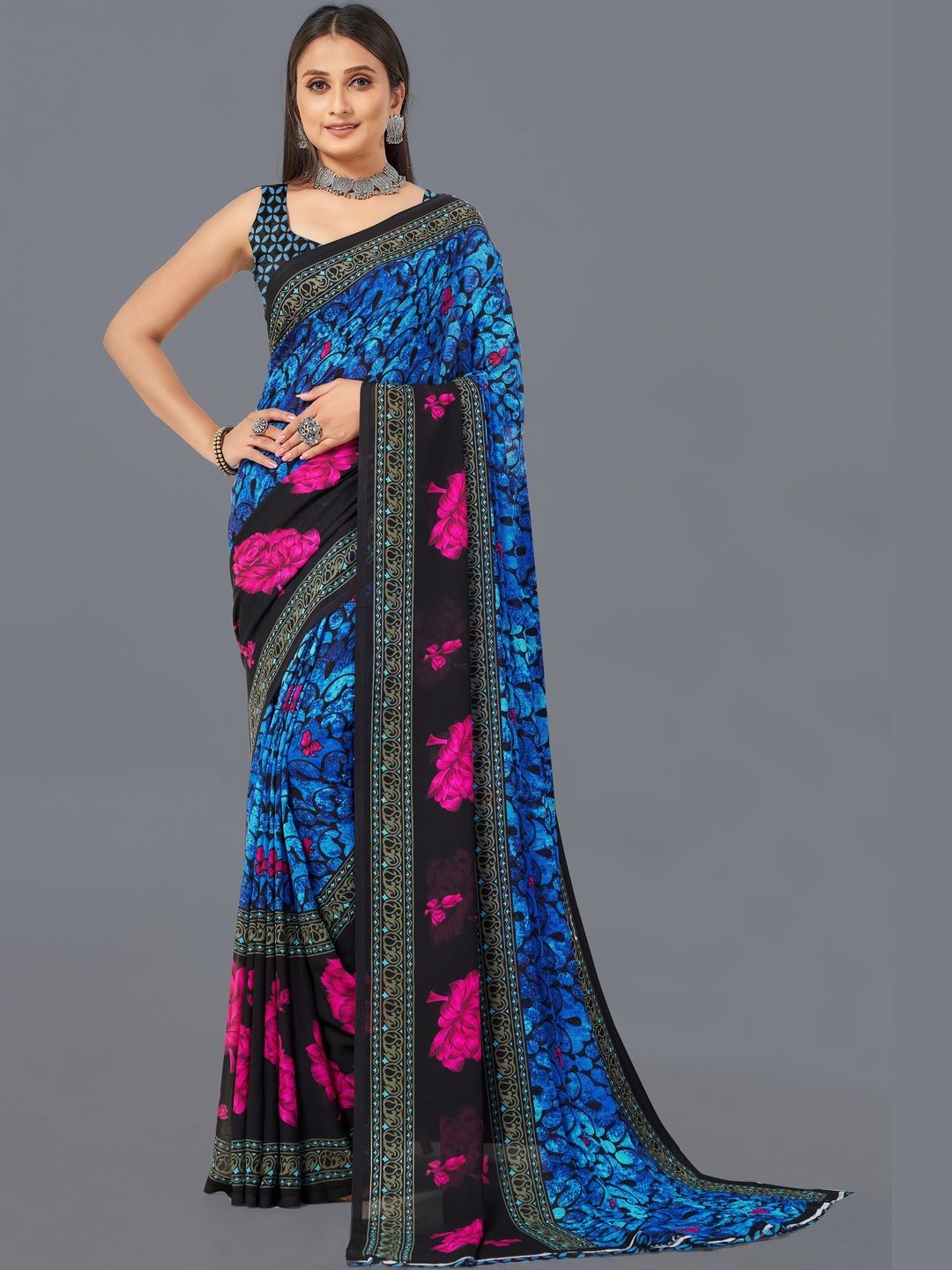 Vibhagyaa Floral Poly Chiffon Designer Saree-picture-12