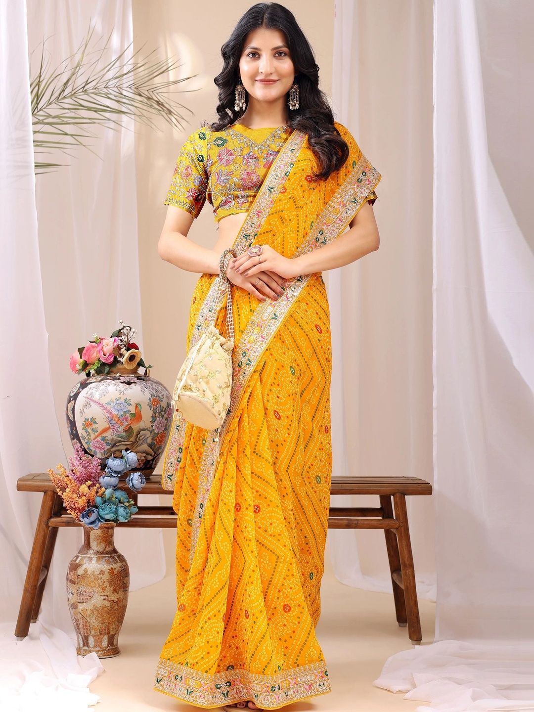 Vibhagyaa Bandhani Embroidered Poly Georgette Saree-picture-39