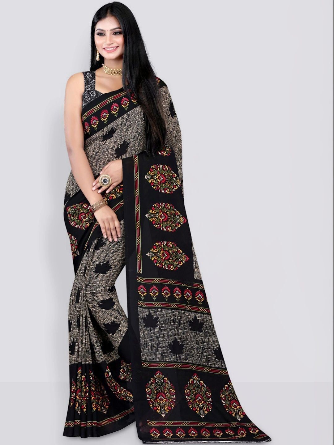 Vibhagyaa Ethnic Motifs Poly Georgette Saree-picture-58