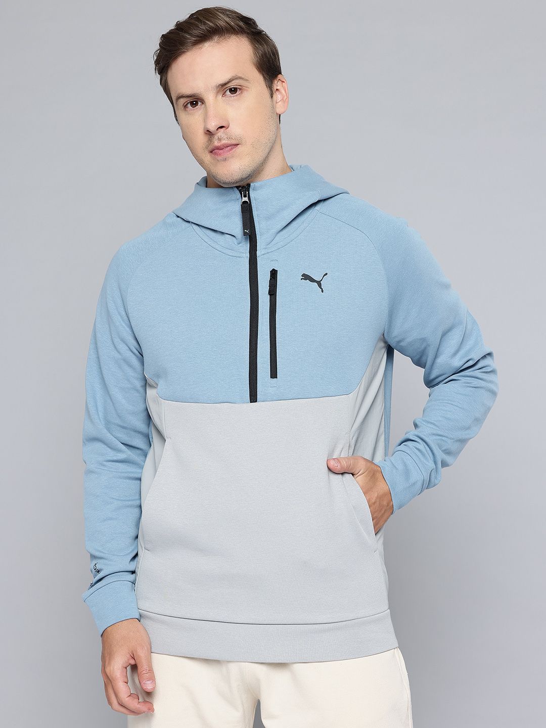 Puma Colourblocked PUMA Tech Half Zipper Hooded Sweatshirt-image-1