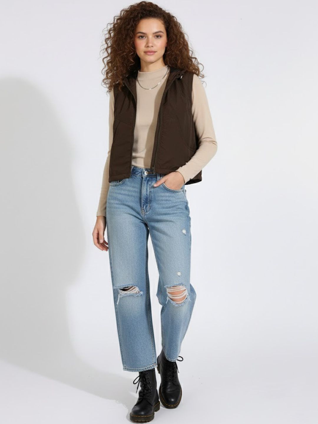 Buy Glitchez Hooded Relaxed Fit Crop Gilet Jacket - Jackets for Women ...