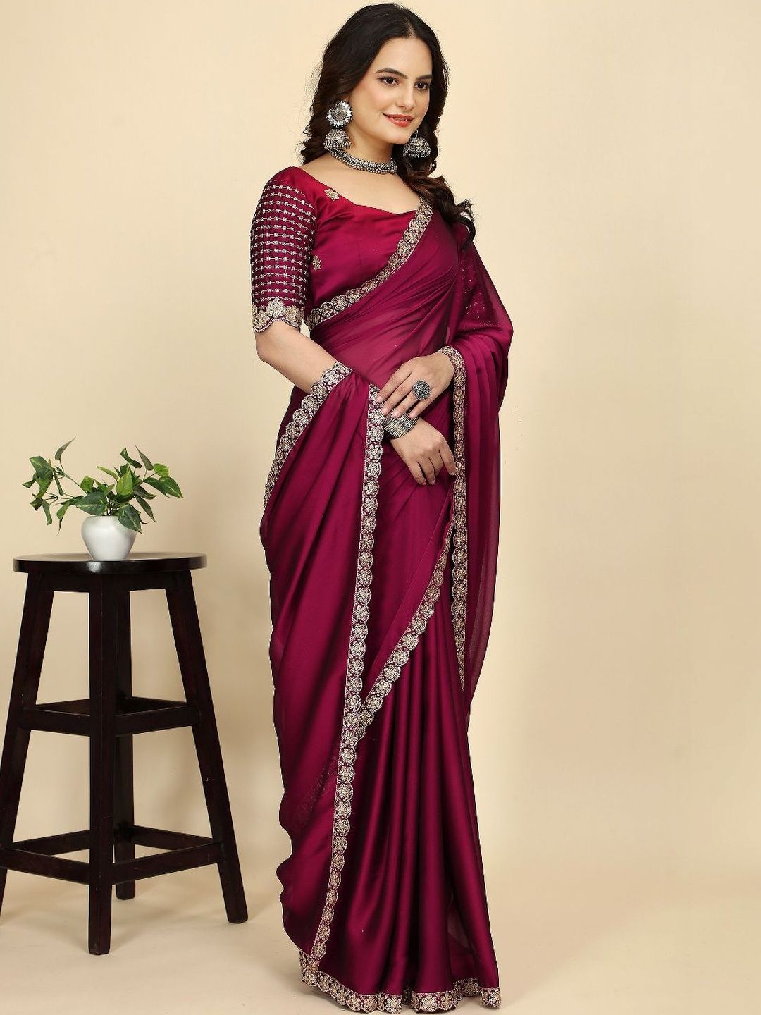 K 5 Fashion Embellished Embroidered Pure Chiffon Heavy Work Saree-picture-15