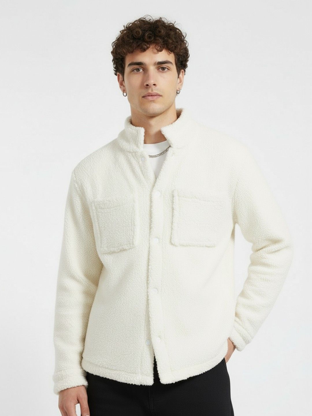 glitchez Mock Collar Relaxed Fit Sherpa Jacket-picture-20