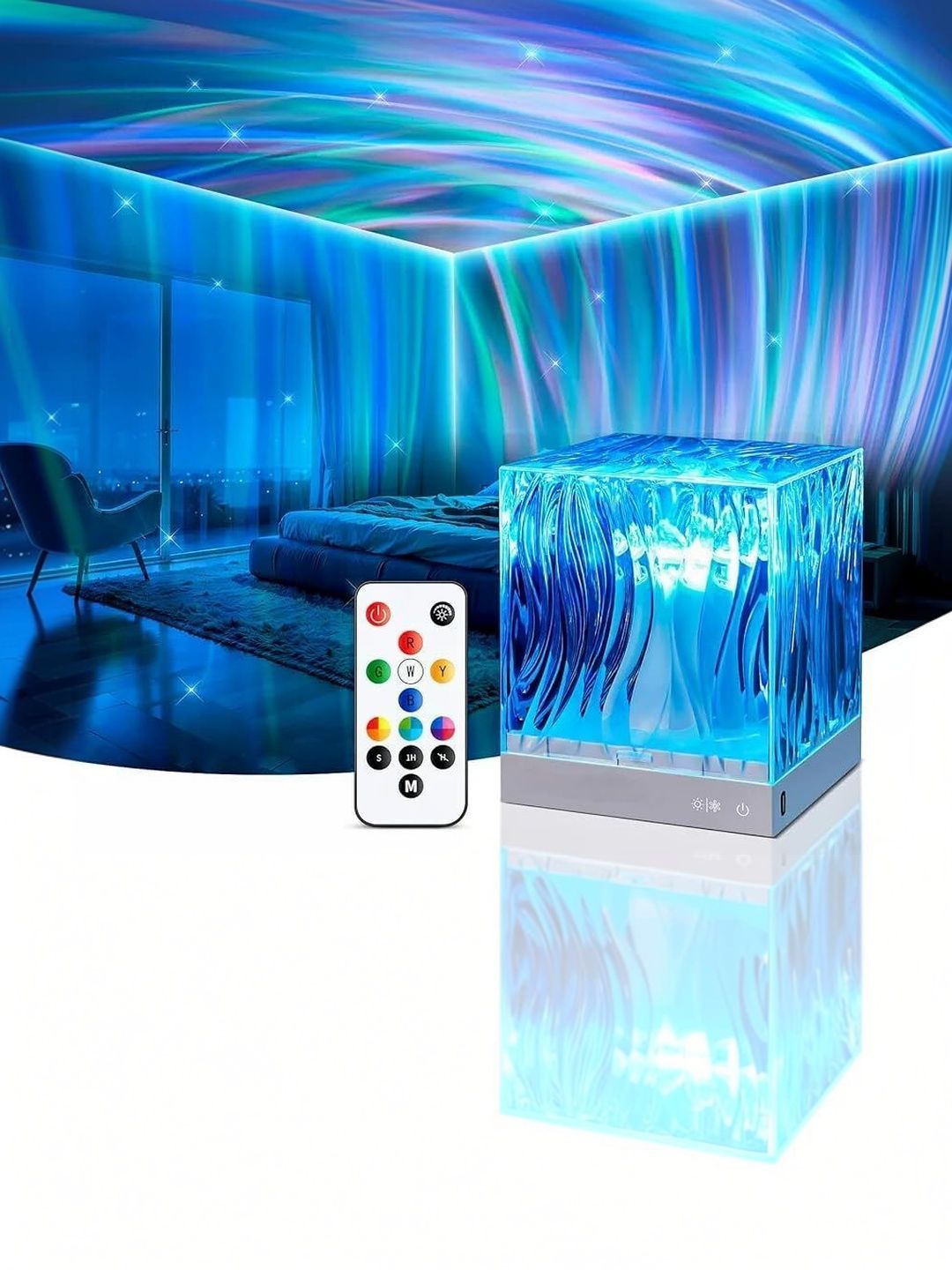 FINARO Multicoloured Textured Acrylic Contemporary Square Table Lamp-image-19