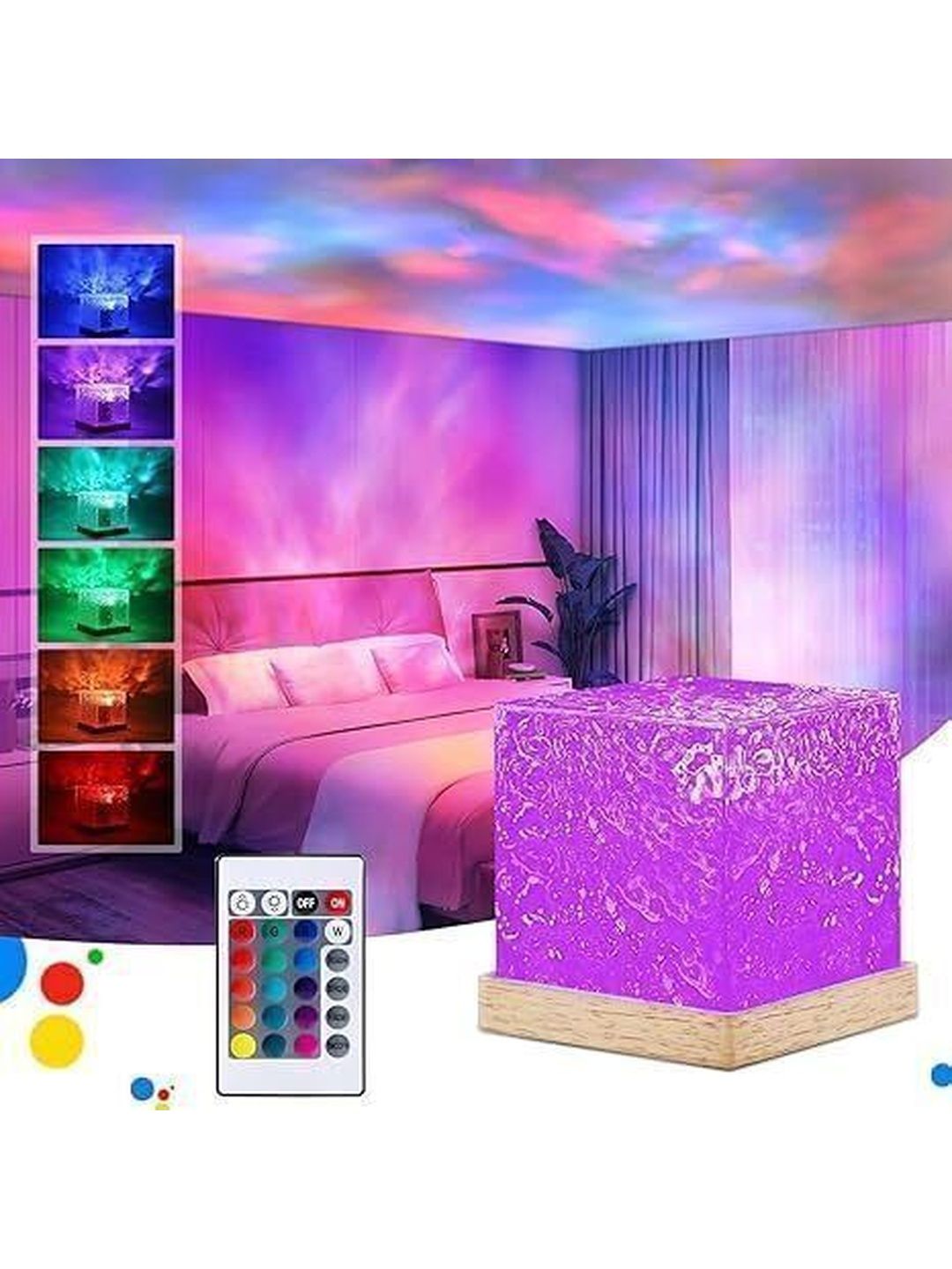 FINARO Multicoloured Textured Acrylic Contemporary Square Table Lamp-picture-1