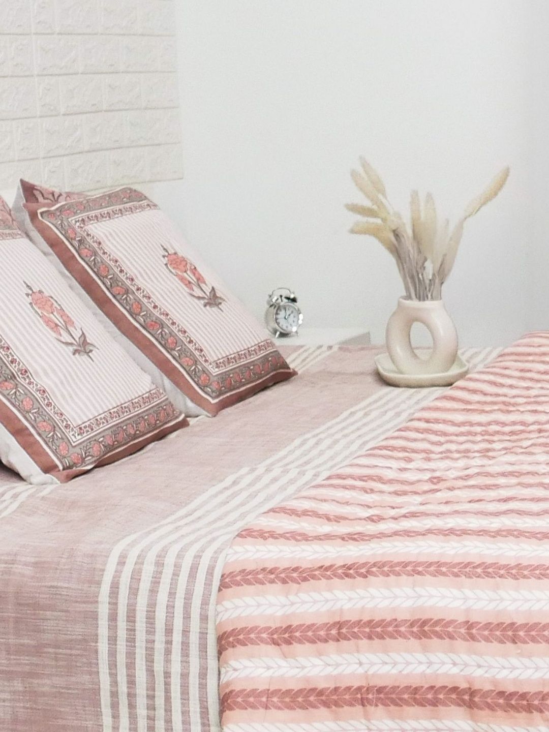 Peepul Tree Pink & Peach-Coloured Striped AC Room Core-image-15