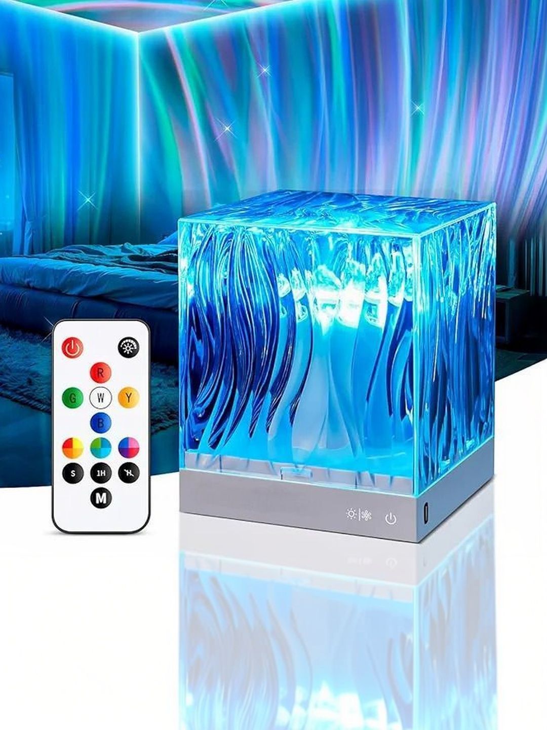 FINARO Multicoloured Textured Acrylic Contemporary Square Table Lamp-image-18