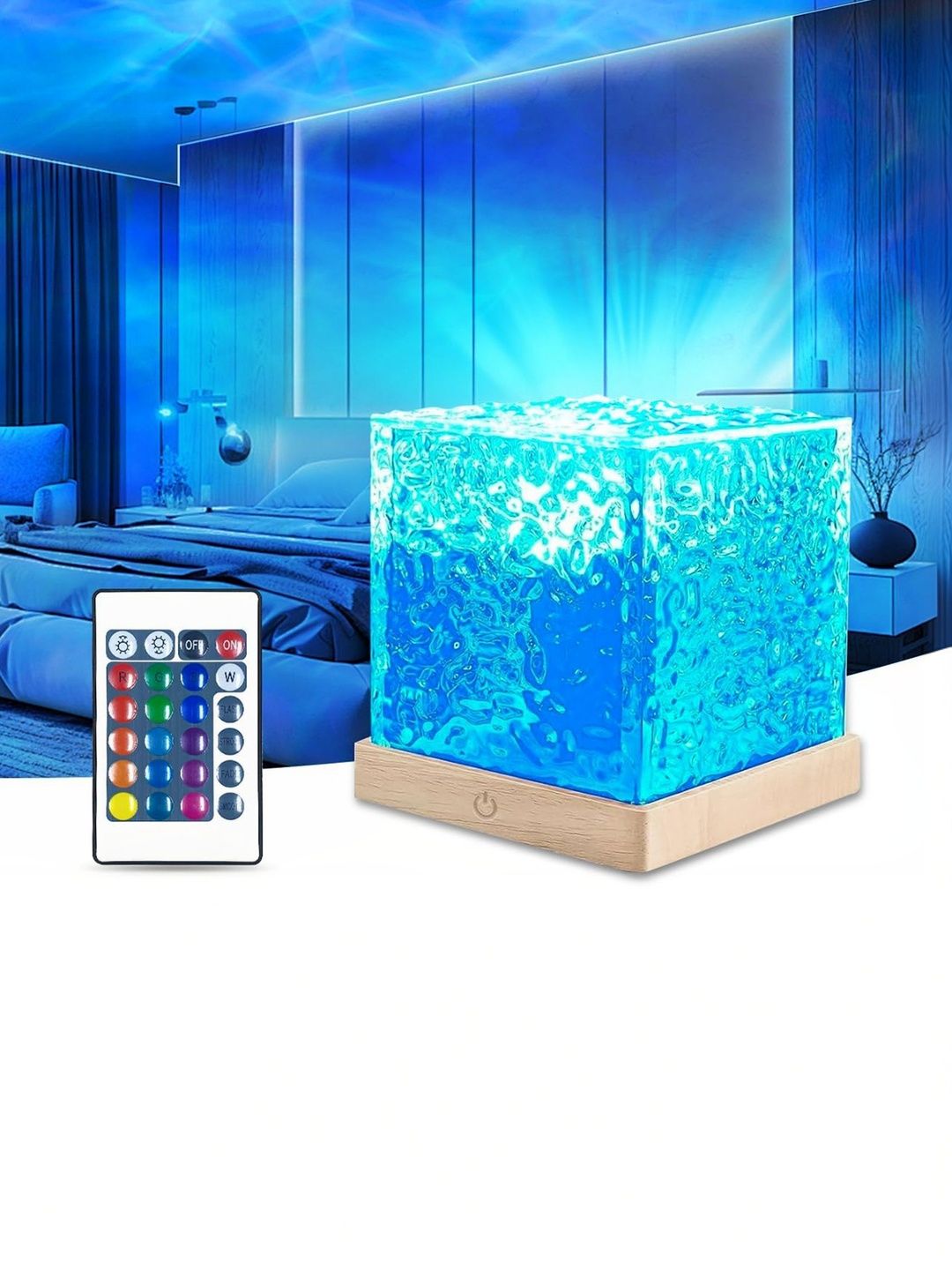 FINARO Multicoloured Textured Acrylic Contemporary Square Table Lamp-image-14
