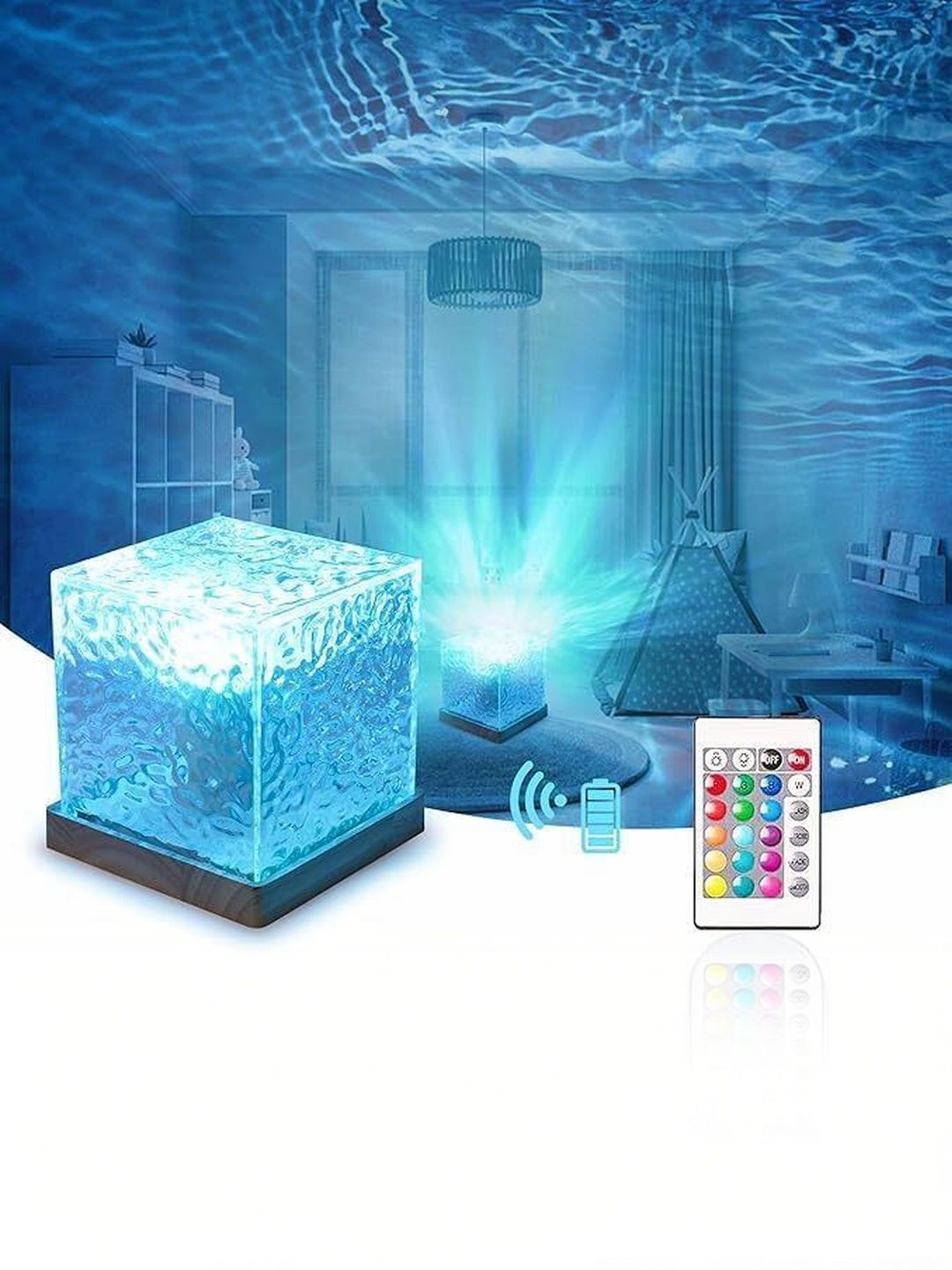 FINARO Multicoloured Textured Acrylic Contemporary Square Table Lamp-image-13