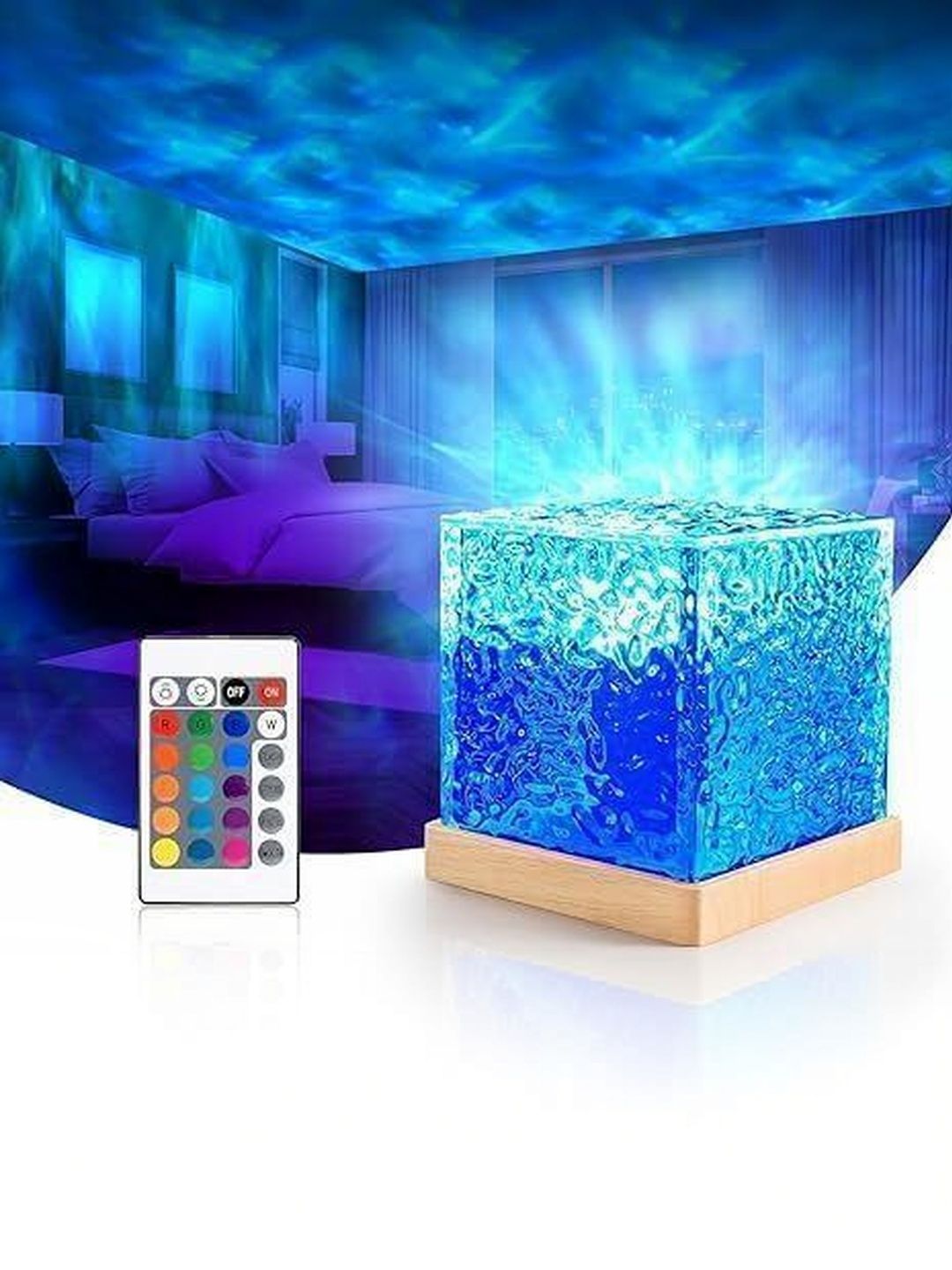 FINARO Multicoloured Textured Acrylic Contemporary Square Table Lamp