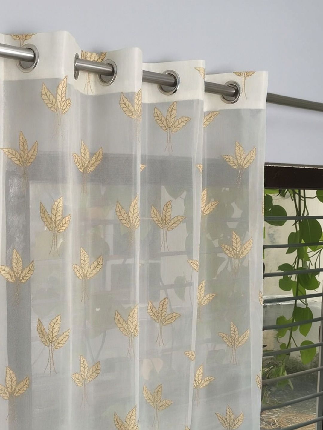 GEET CREATIONS White Set of 2 Embroidered Sheer Window Curtain-picture-15