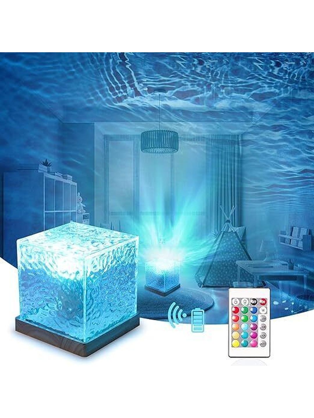 FINARO Multicoloured Textured Acrylic Contemporary Square Table Lamp-image-37