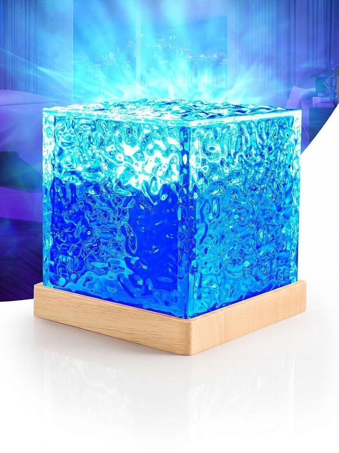 FINARO Multicoloured Textured Acrylic Contemporary Square Table Lamp-image-11