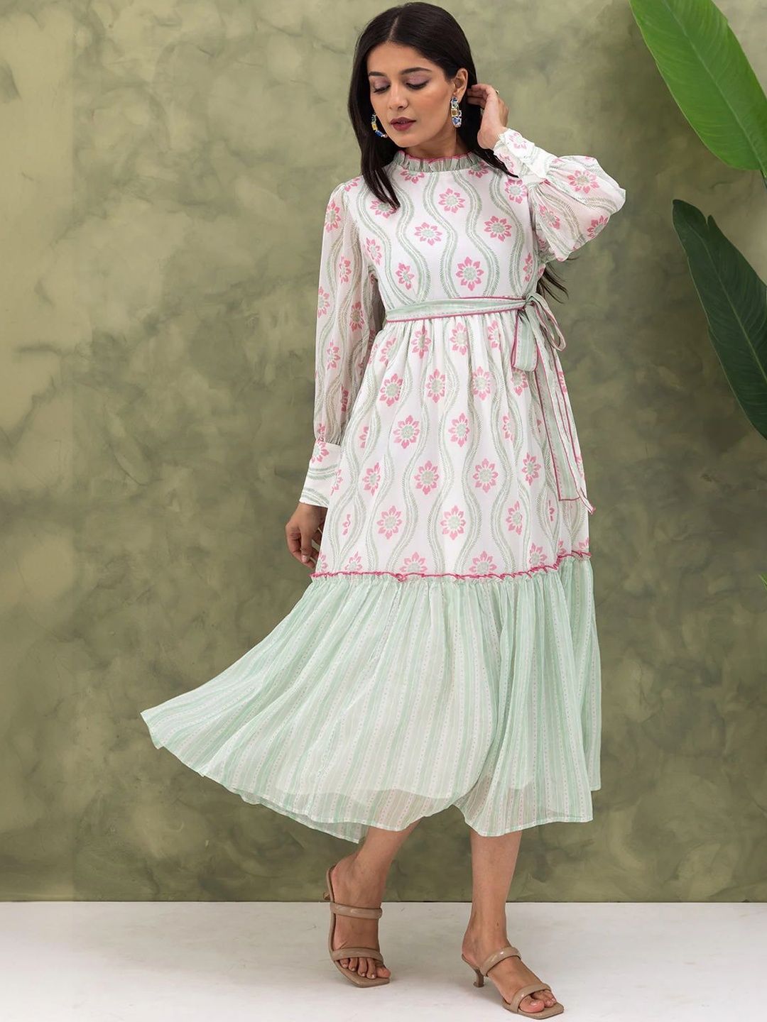 little heaven Floral Print Puff Sleeve Ruffled Fit & Flare Midi Dress-picture-15