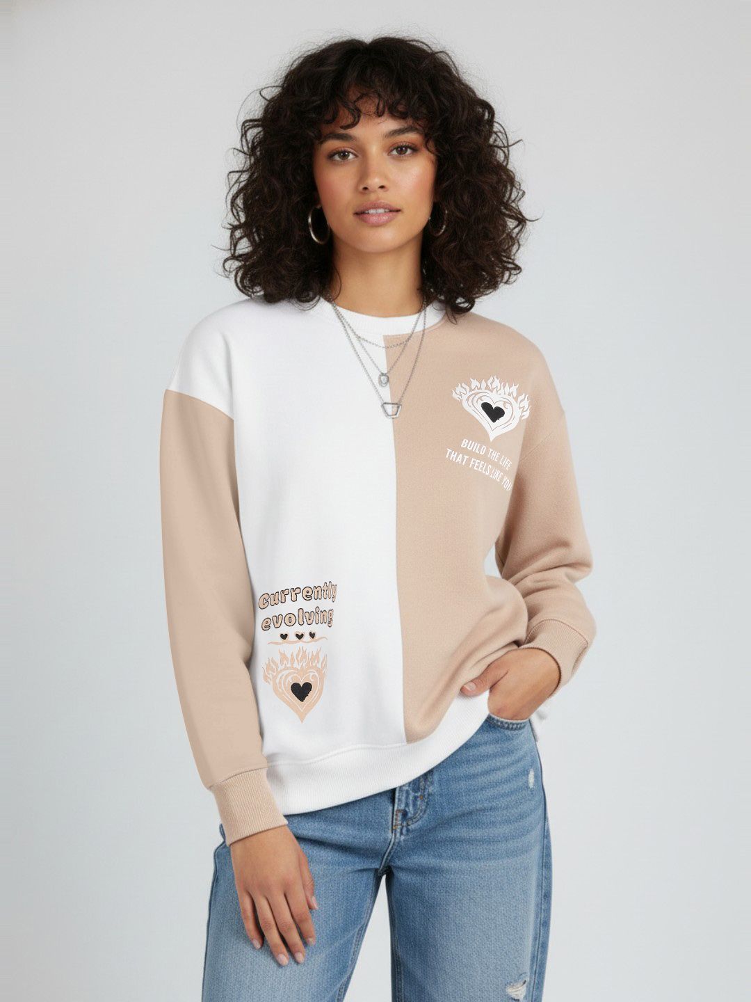 glitchez Colourblocked Graphic Printed Fleece Relaxed Fit Sweatshirt-picture-17