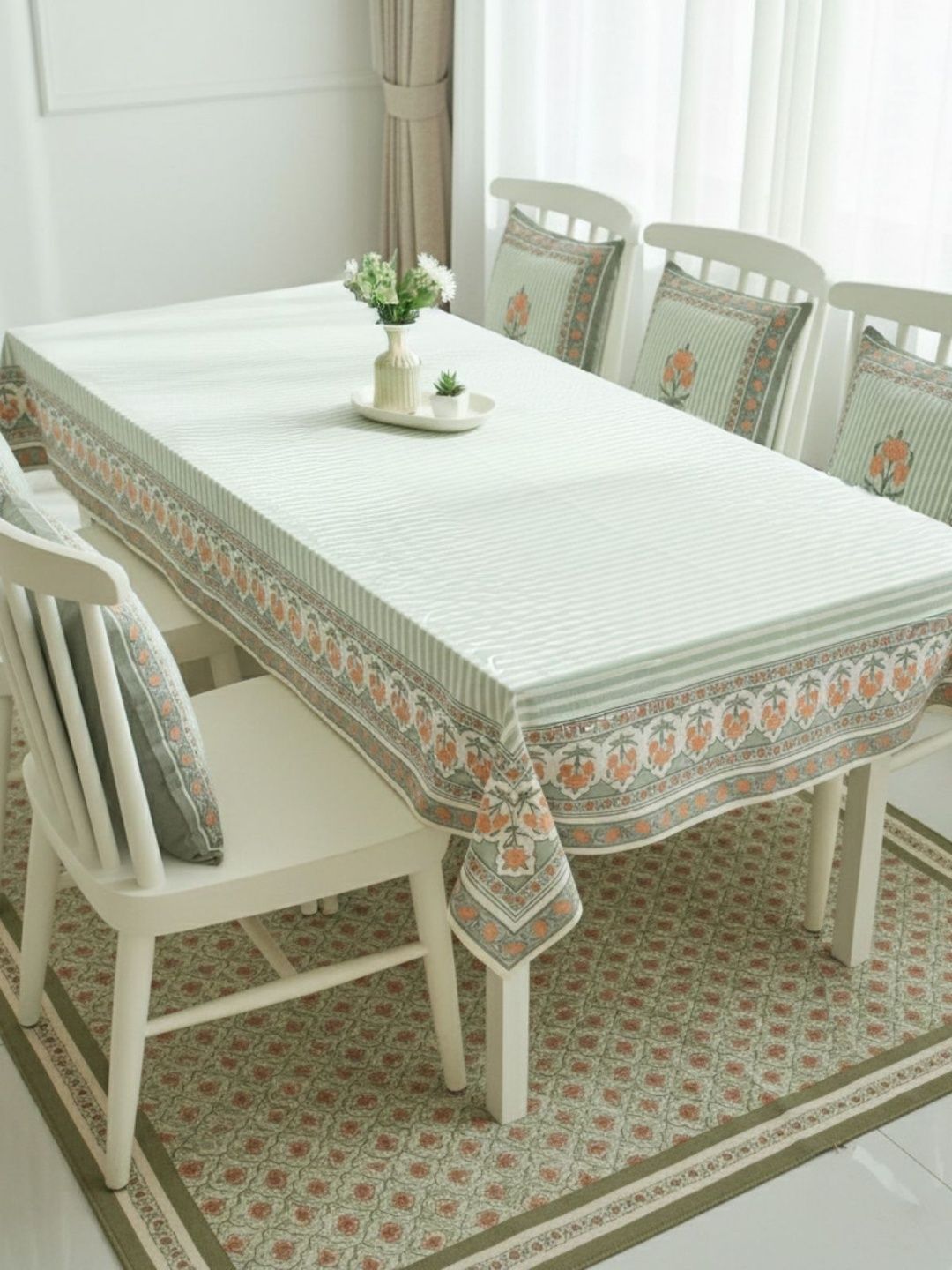 Peepul Tree Green Floral Anti-Slip Cotton 4-Seater Table Cover-picture-12