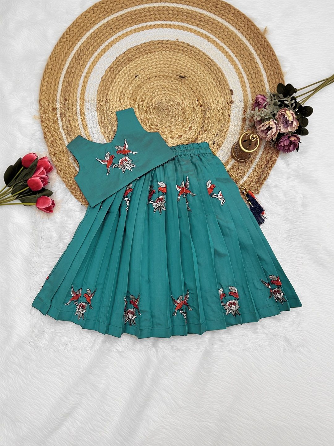 FELIZ THE DESIGNER STUDIO Girls Embroidered Thread Work Semi-Stitched Lehenga &-picture-13