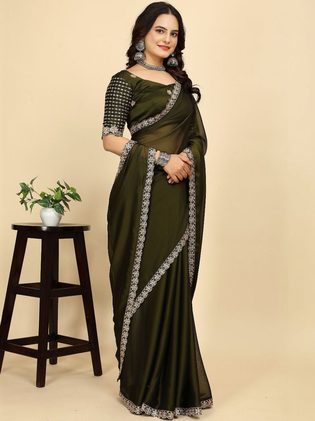 K 5 Fashion Embellished Embroidered Pure Chiffon Saree-picture-17