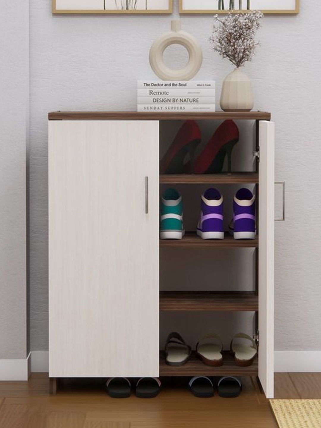 SPECIALITY PANELS Brown & White Wooden 2 Doors With 4 Shelves Multipurpose Shoe Rack-picture-28