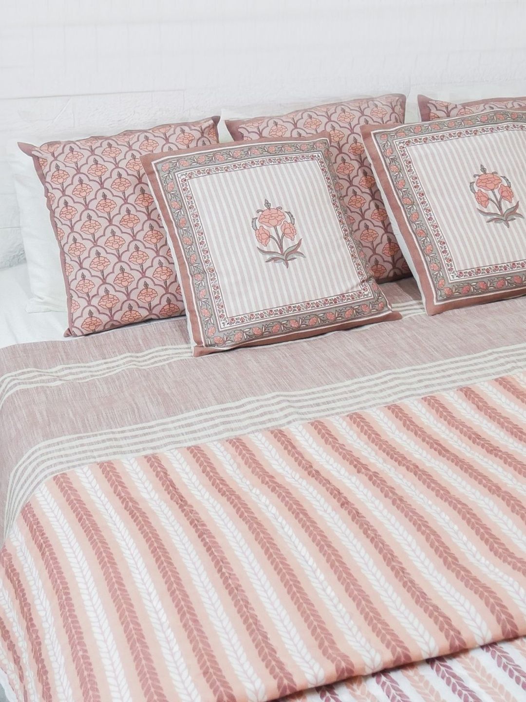 Peepul Tree Pink & Peach-Coloured Striped AC Room Core-image-36