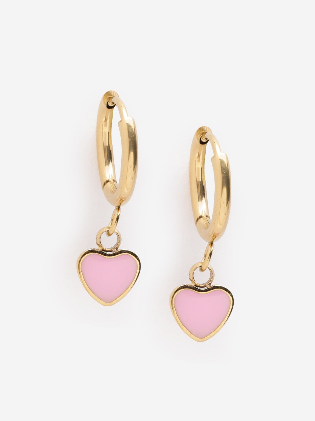 DressBerry 18kt Gold Plated Dangling Pink Enamel Heart Mini Hoop Earring-picture-31