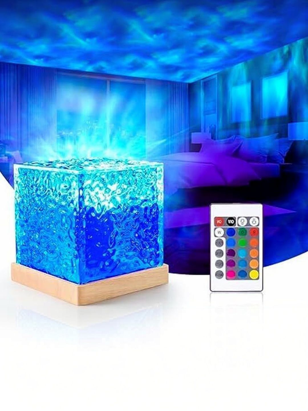 FINARO Multicoloured Textured Acrylic Contemporary Square Table Lamp-picture-0
