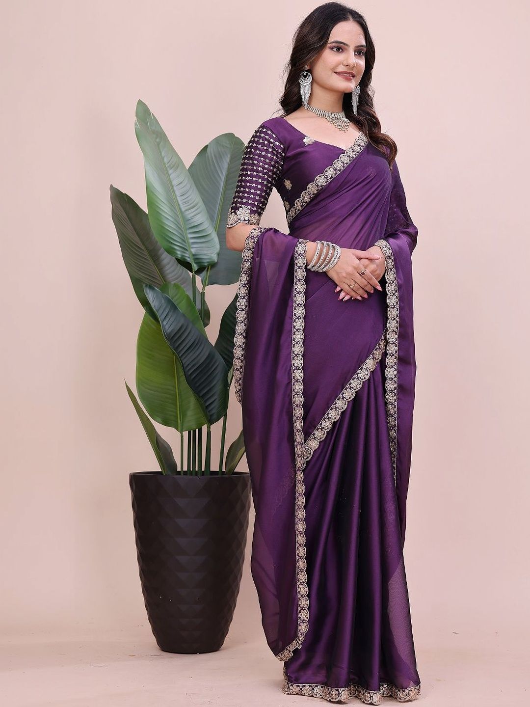 K 5 Fashion Ethnic Motifs Embroidered Pure Chiffon Heavy Work Saree-picture-21