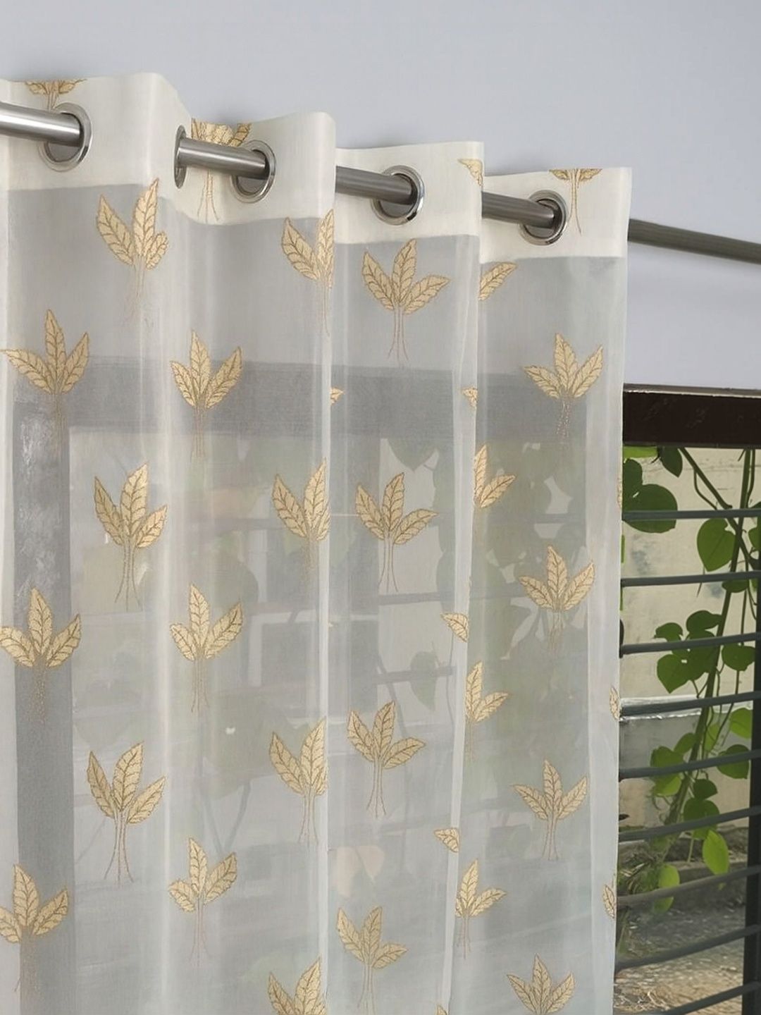 GEET CREATIONS White Set of 2 Embroidered Sheer Door Curtain-picture-30