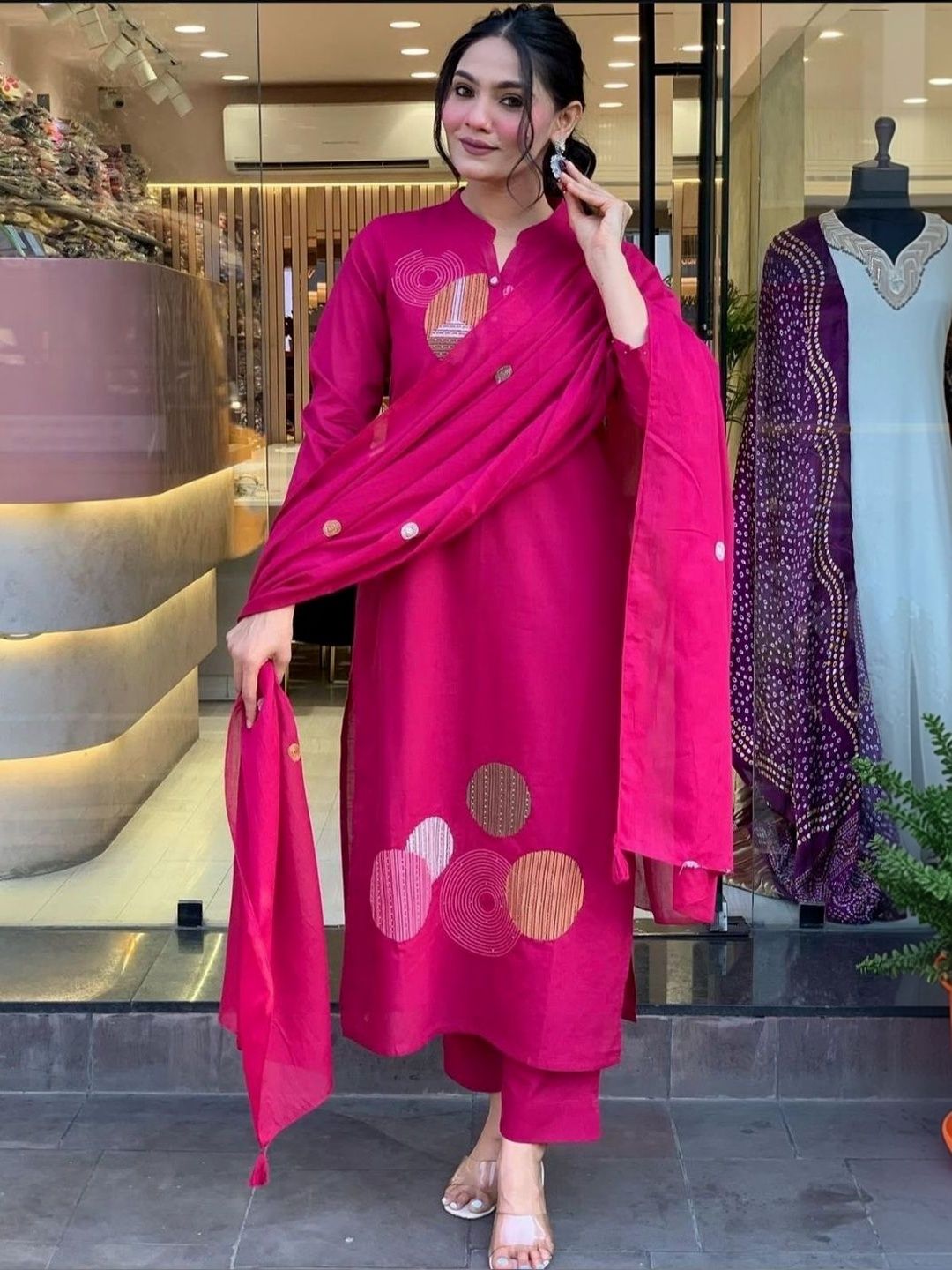 Komfortive Women Printed Regular Pure Cotton Kurta with Trousers & With Dupatta-picture-41