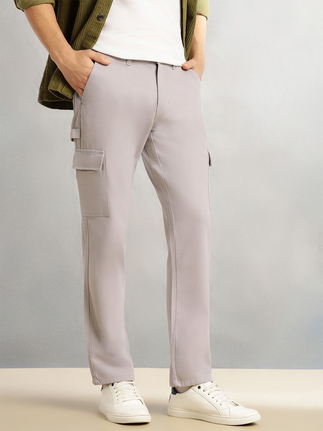 Thomas Scott Men Smart Straight Fit Cotton Cargo Trousers-picture-23